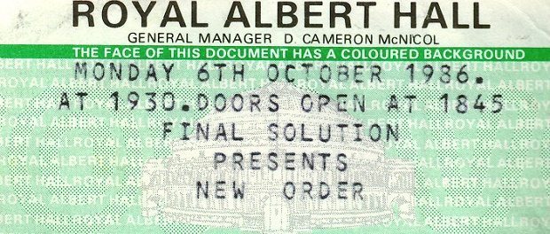 New Order Ticket Mon 6th Oct 1986 620