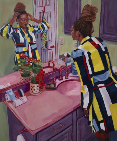 painting of woman adjusting her hair